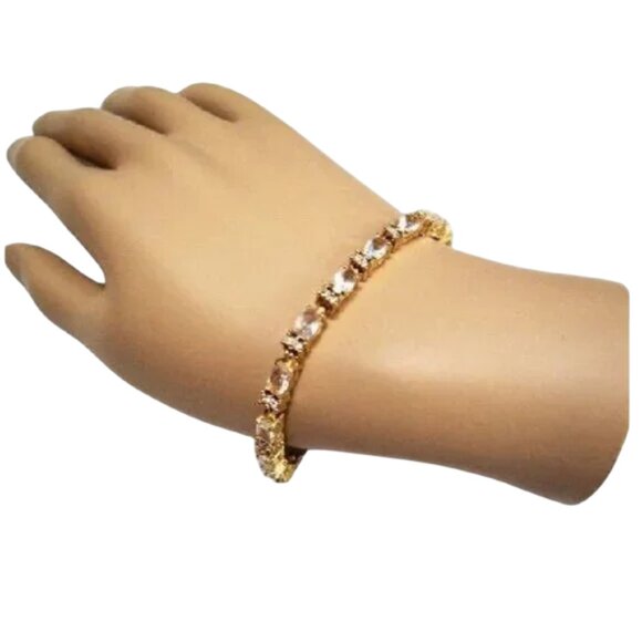 Avon White Sapphire Crystal Bracelet Gold Tone Ribs Links - Picture 3 of 5